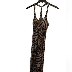 Animal Print Long Maxi Dress Size Small Lightweight‎ Black & Brown Halter Tiger